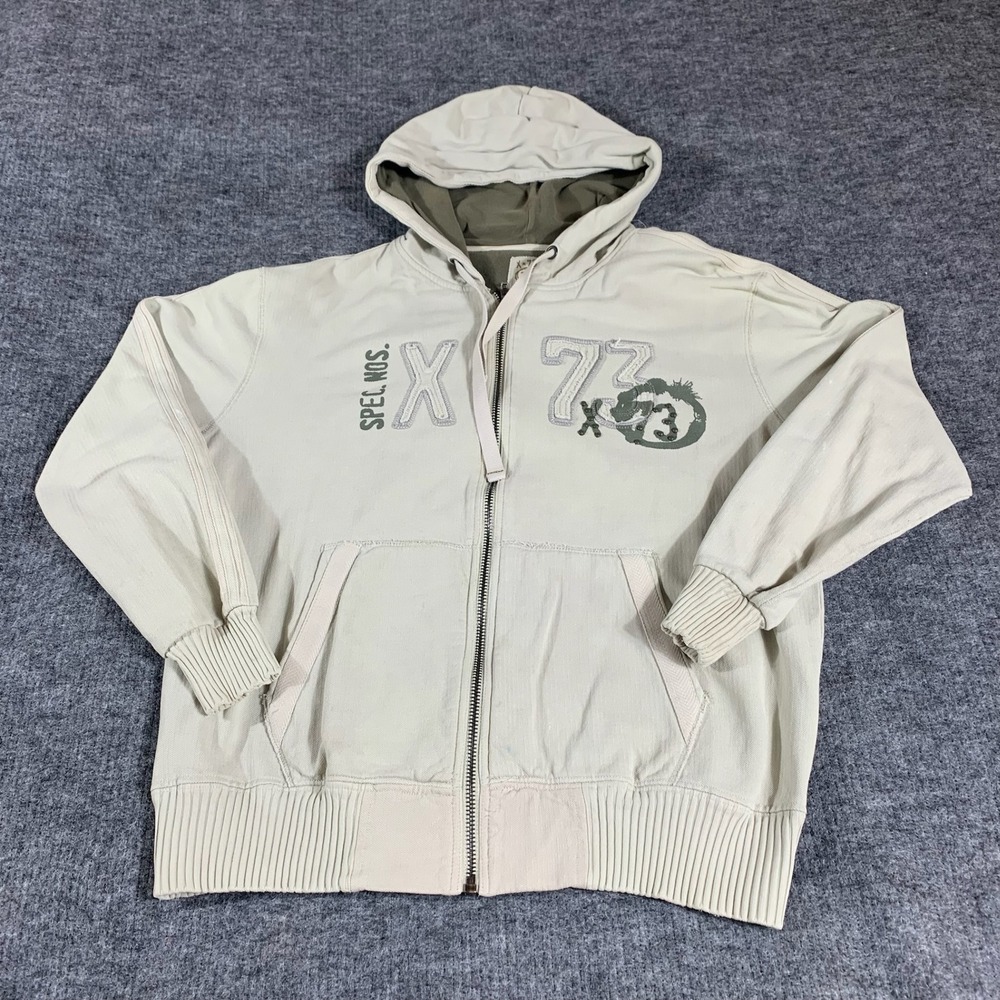 Vintage Pepe Jeans Hoodie Mens 2XL Cream Y2K Graphic Full Zip Cotton Embroidered